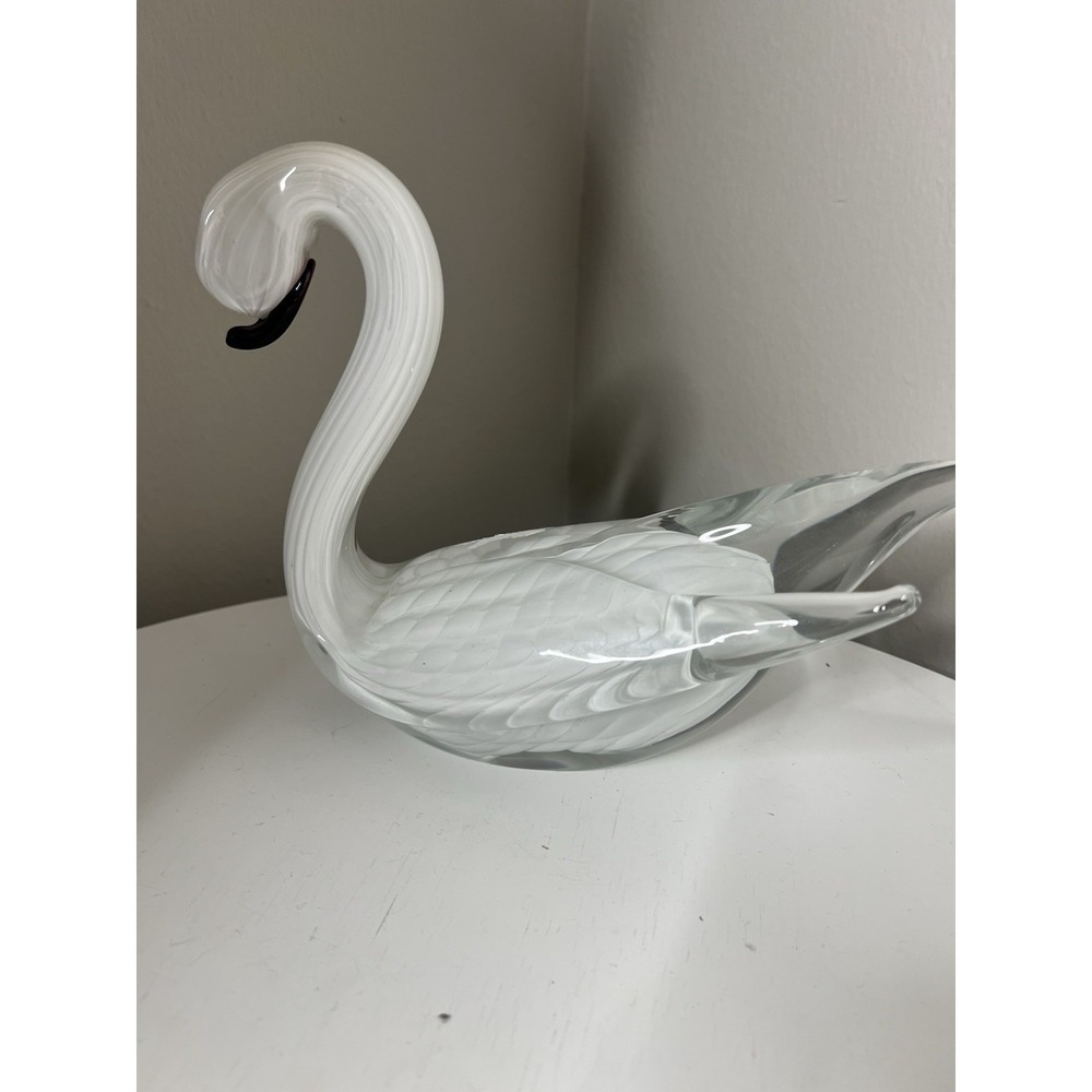 F.M. Ronneby Vintage Glass Swan Figurine Konstglas Sweden Paperweight Signed